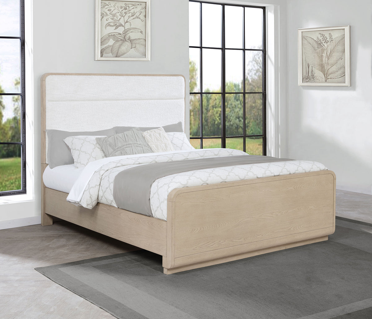 Ladera Boucle Upholstered Panel Bed Queen Light Elm and Cream