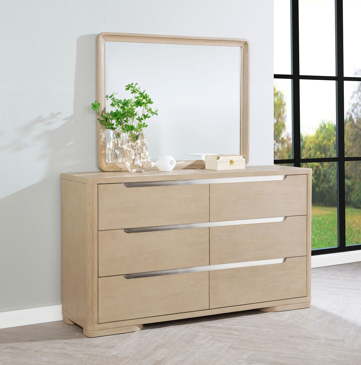 Ladera 6-drawer Dresser with Mirror Light Elm