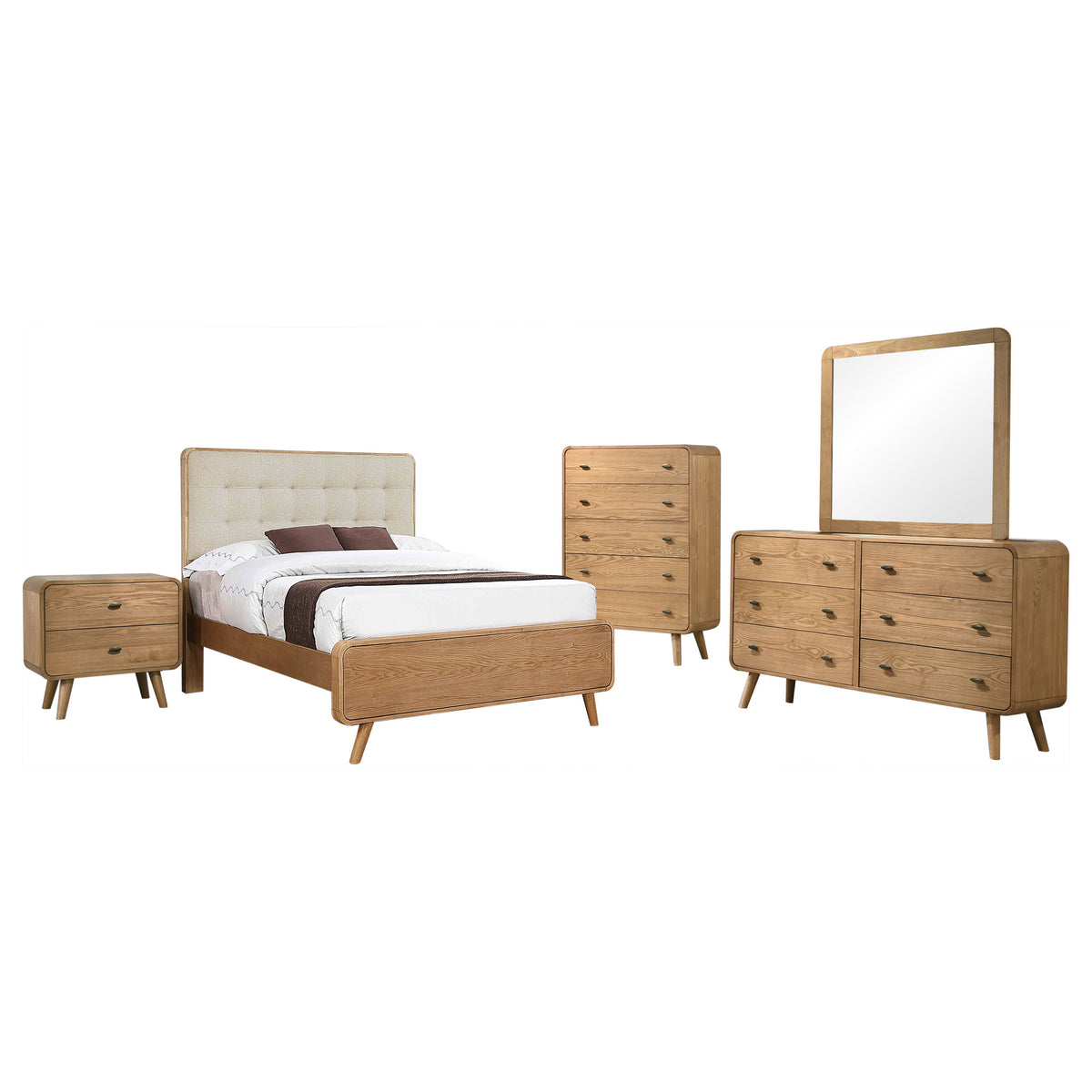 Robyn 5-piece Full Mid-Century Modern Bedroom Set Light Ash