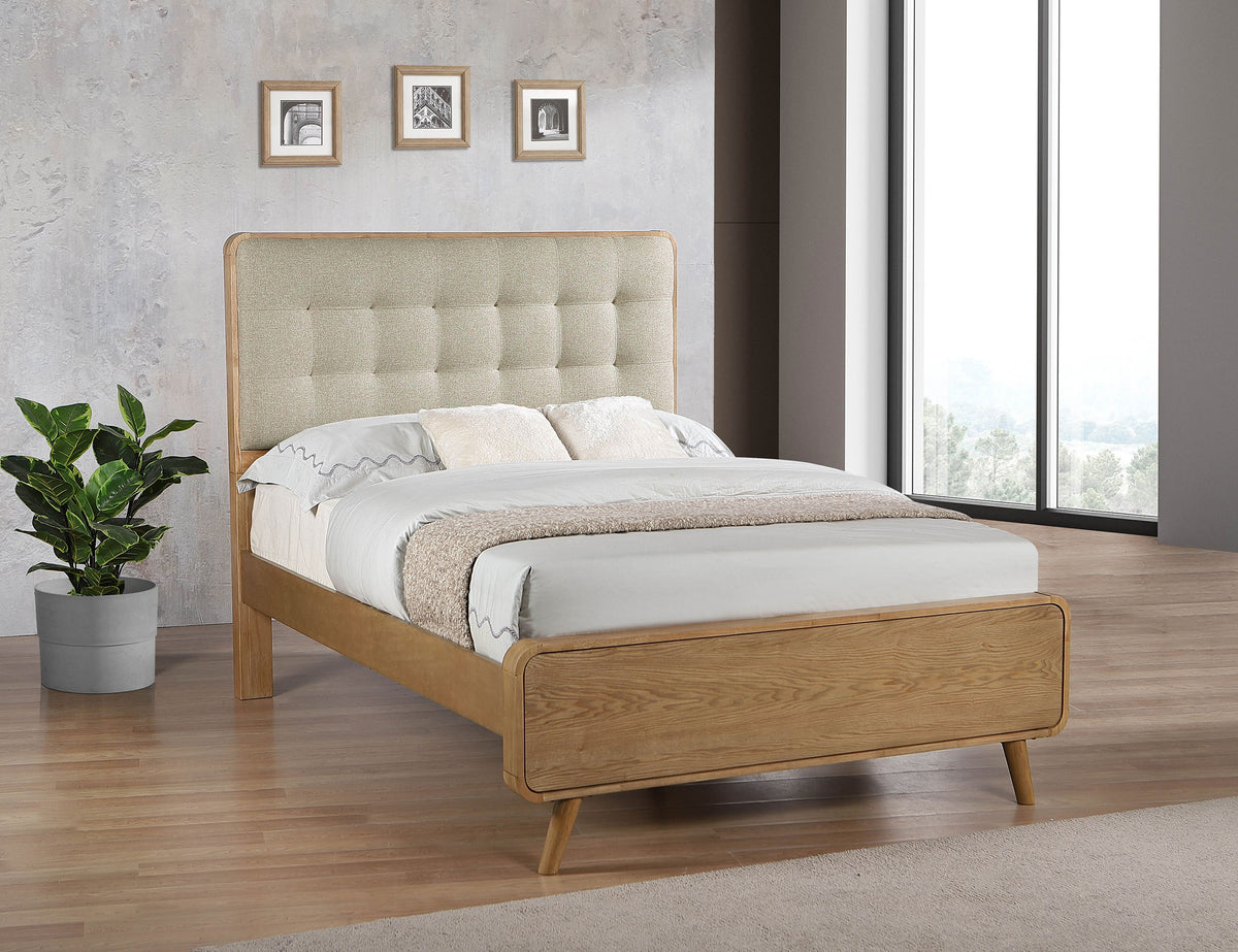 Robyn Upholstered Tufted Platform Bed Full Light Ash
