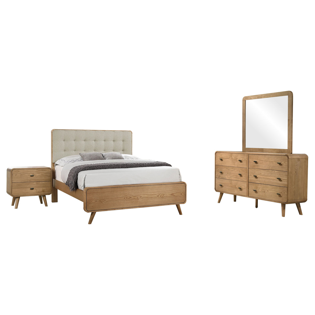 Robyn 4-piece Queen Mid-Century Modern Bedroom Set Light Ash