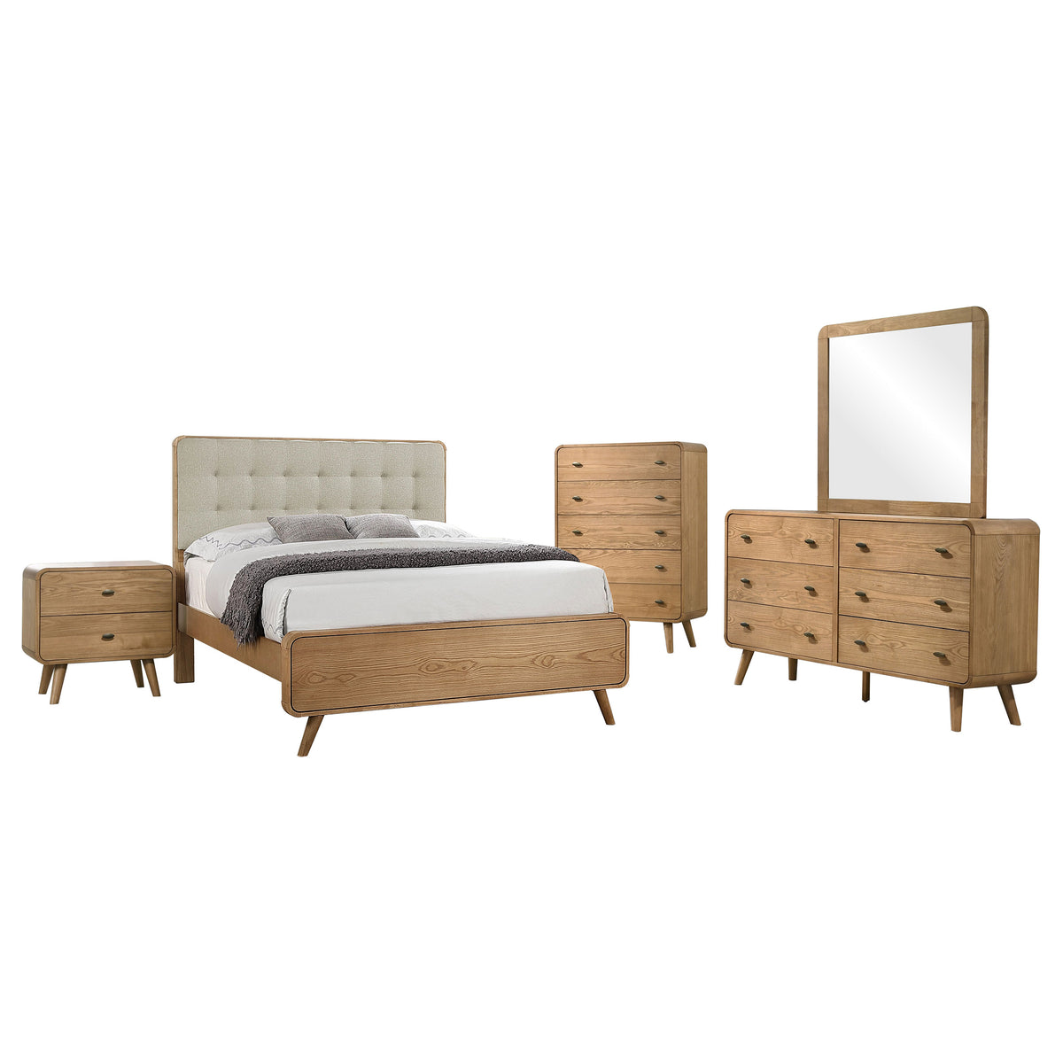 Robyn 5-piece Queen Mid-Century Modern Bedroom Set Light Ash