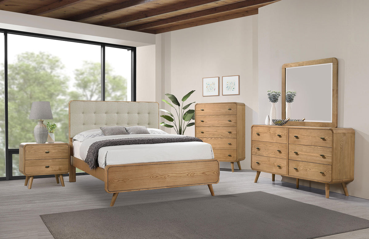 Robyn Upholstered Tufted Platform Bed Queen Light Ash