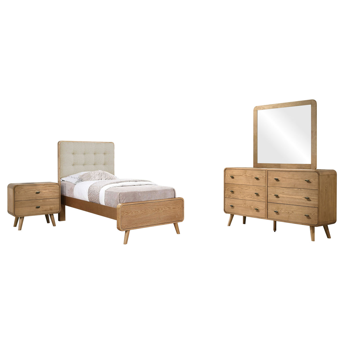 Robyn 4-piece Twin Mid-Century Modern Bedroom Set Light Ash
