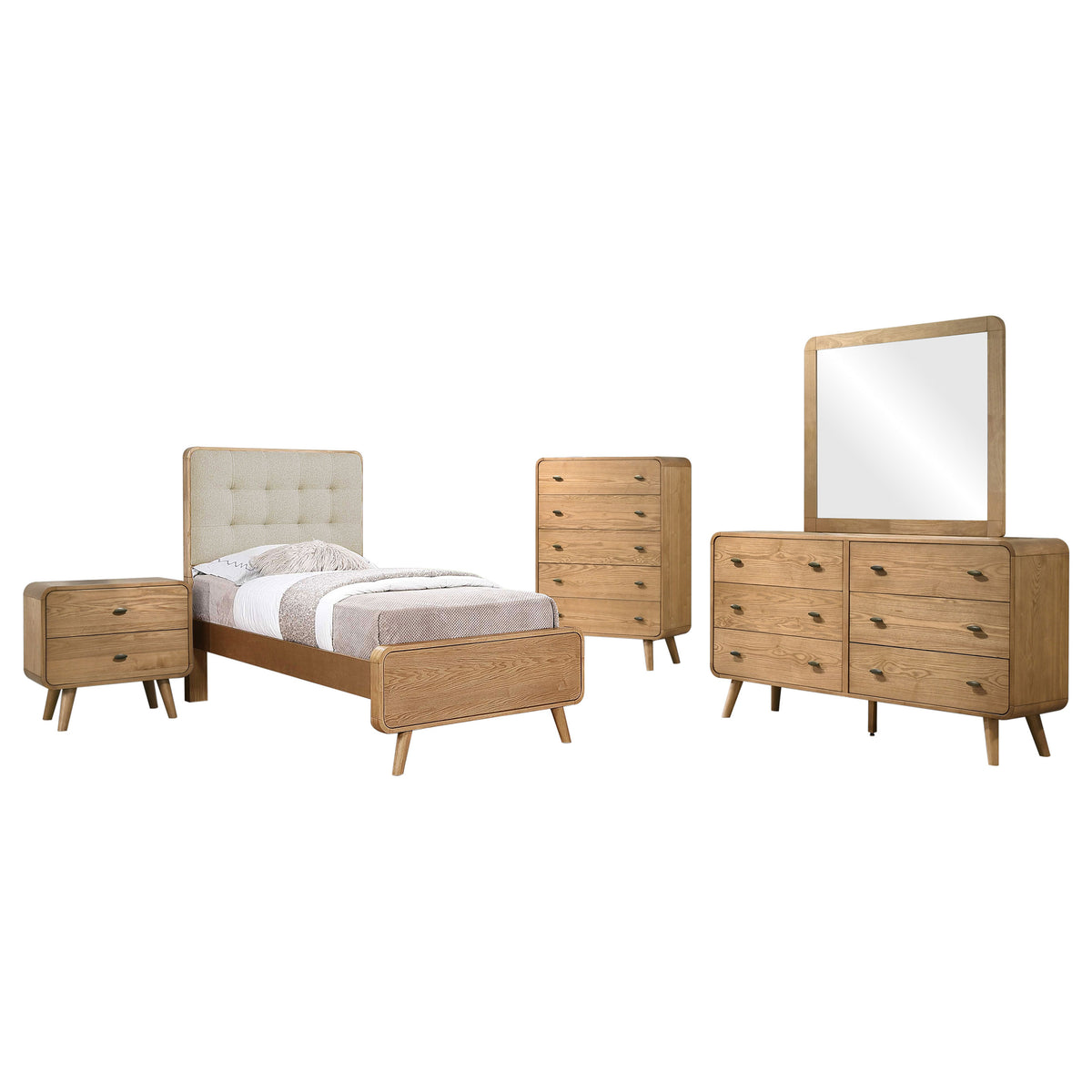 Robyn 5-piece Twin Mid-Century Modern Bedroom Set Light Ash