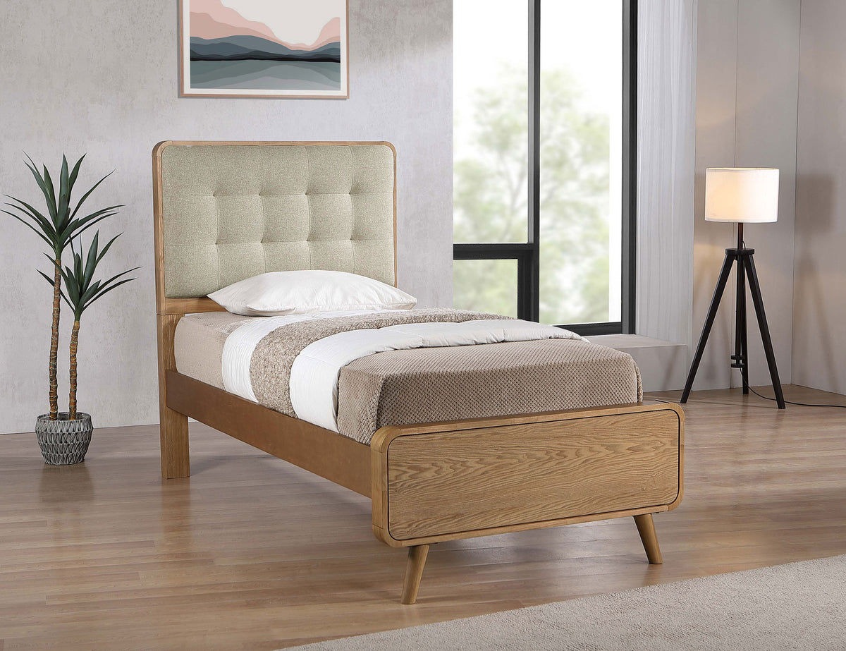 Robyn Upholstered Tufted Platform Bed Twin Light Ash