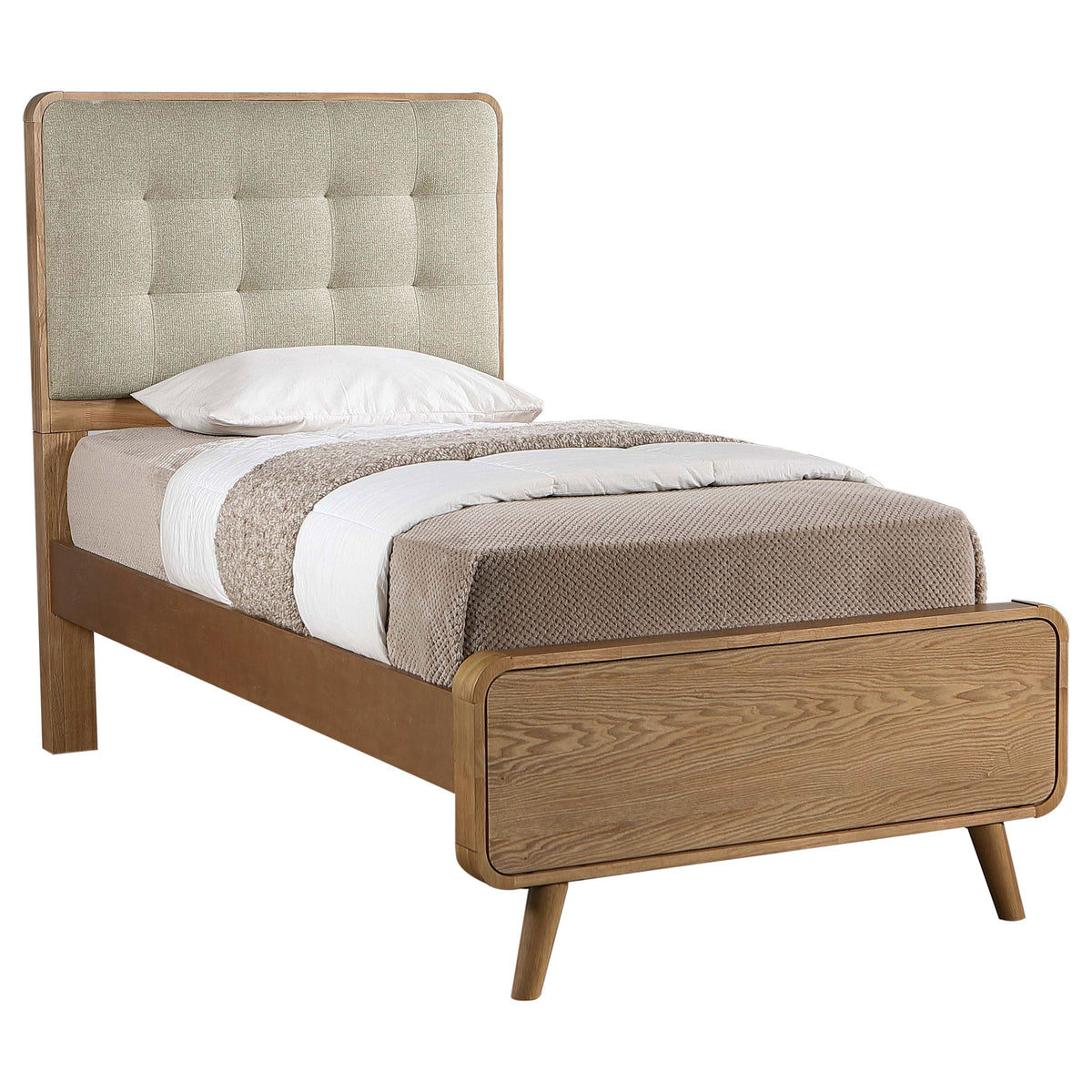 Robyn Upholstered Tufted Platform Bed Twin Light Ash