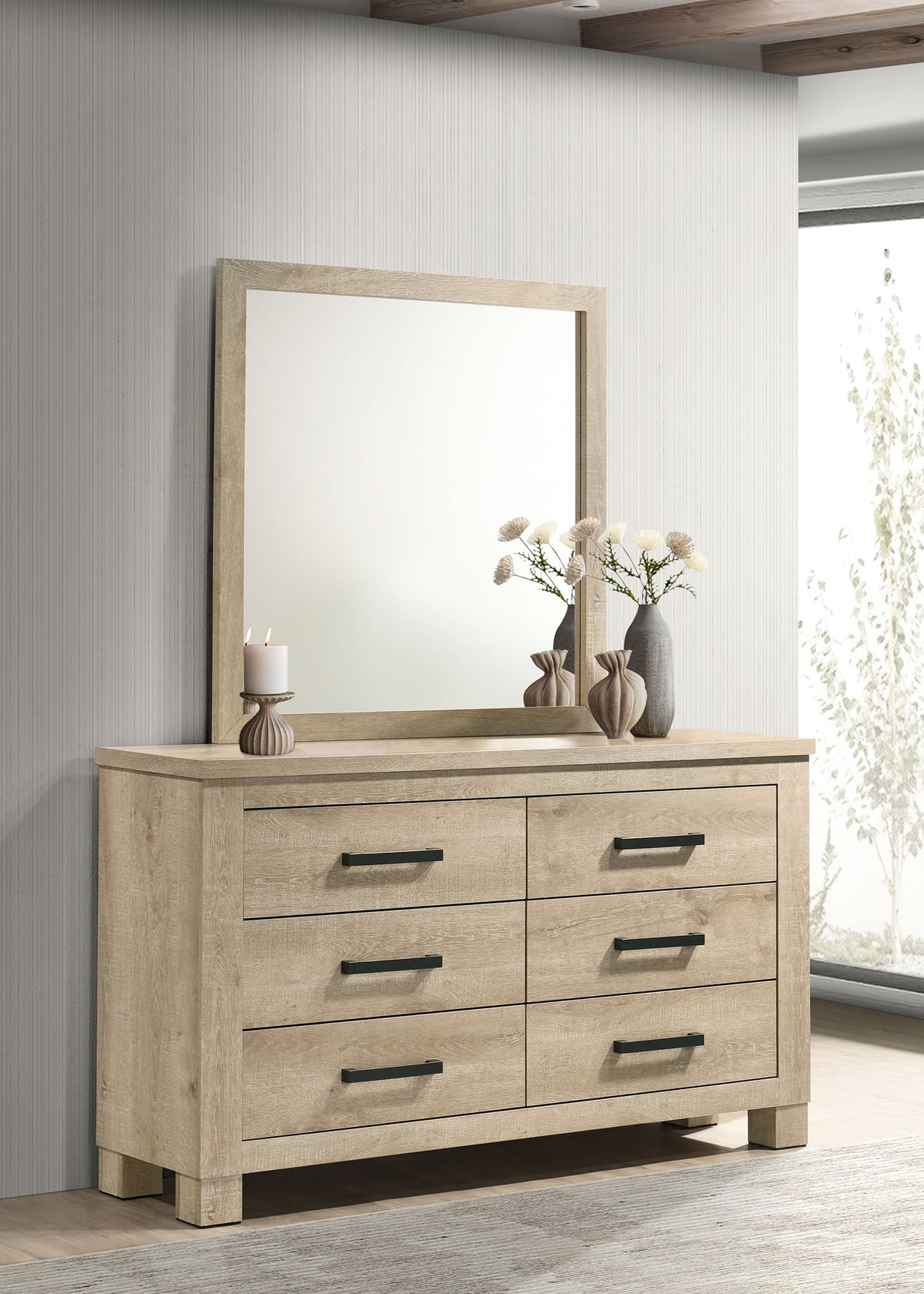 Oakglen 6-drawer Dresser with Mirror Weathered Oak