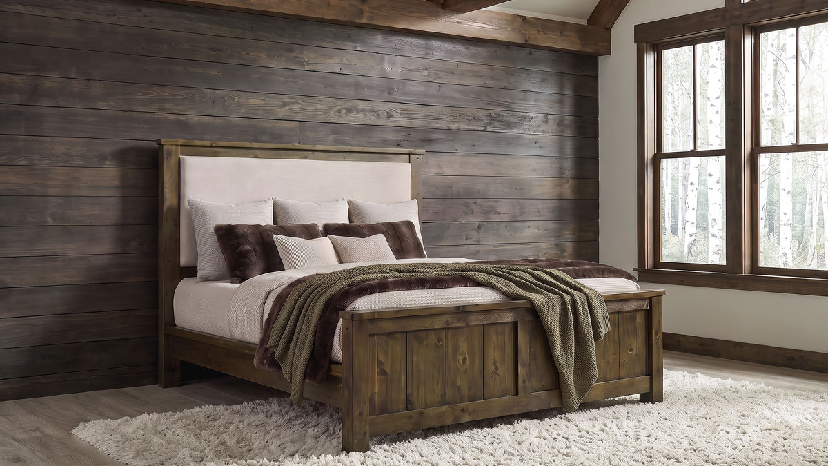 Doherty Upholstered Panel Bed California King Rustic Golden Brown and Light Brown