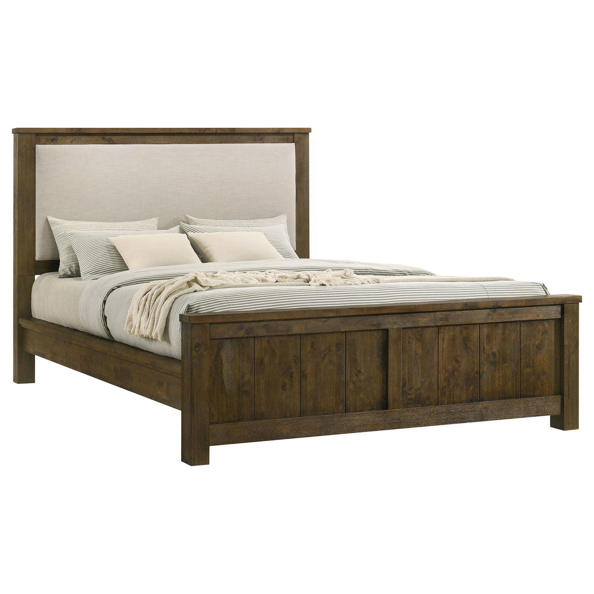Doherty Upholstered Panel Bed California King Rustic Golden Brown and Light Brown