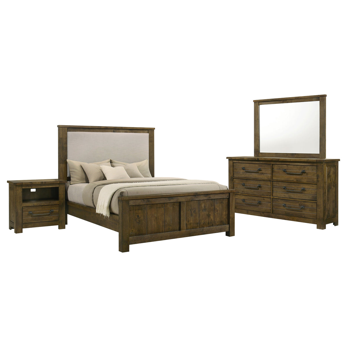 Doherty 4-piece Queen Bedroom Set with Upholstered Panel Bed Rustic Golden Brown