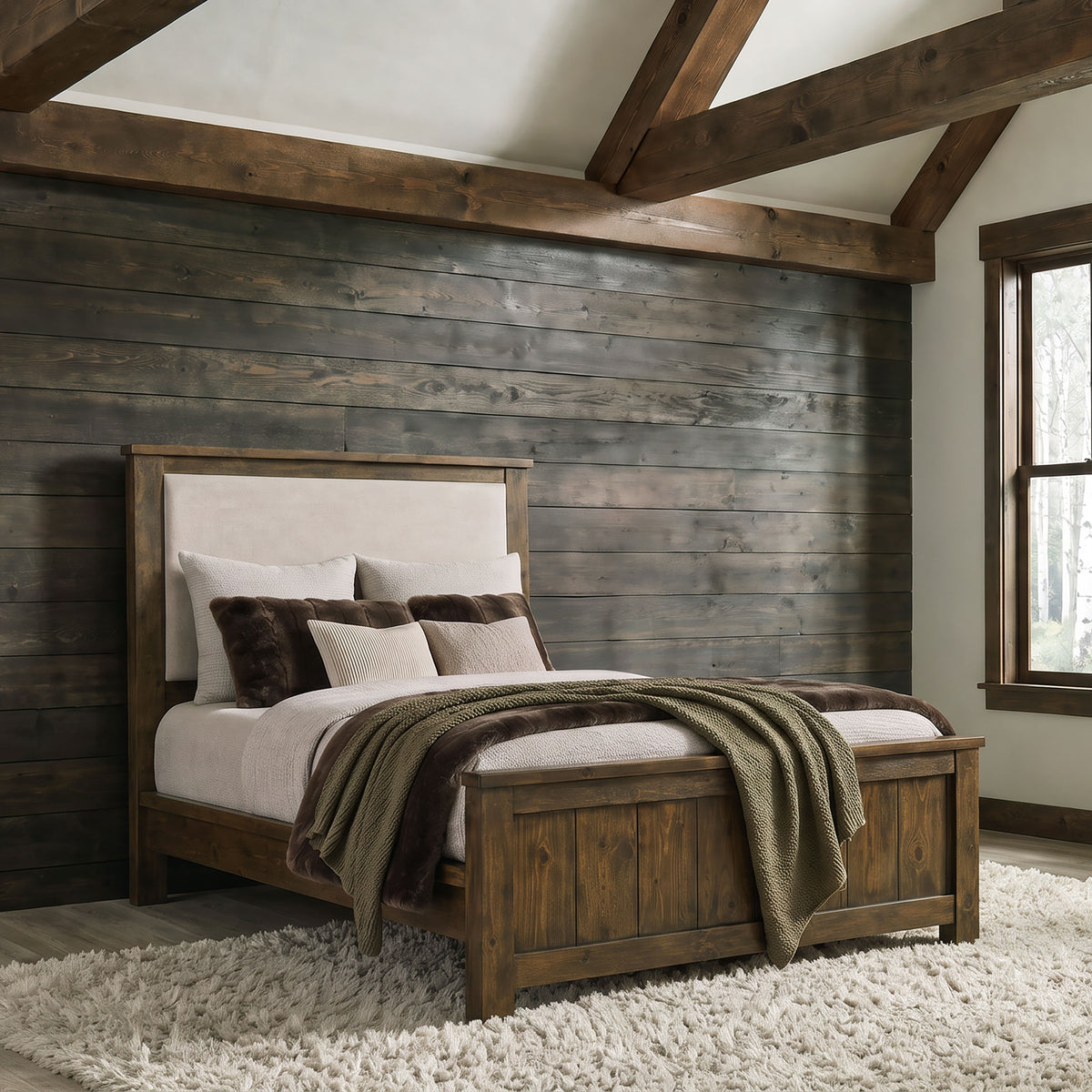 Doherty Upholstered Panel Bed Queen Rustic Golden Brown and Light Brown