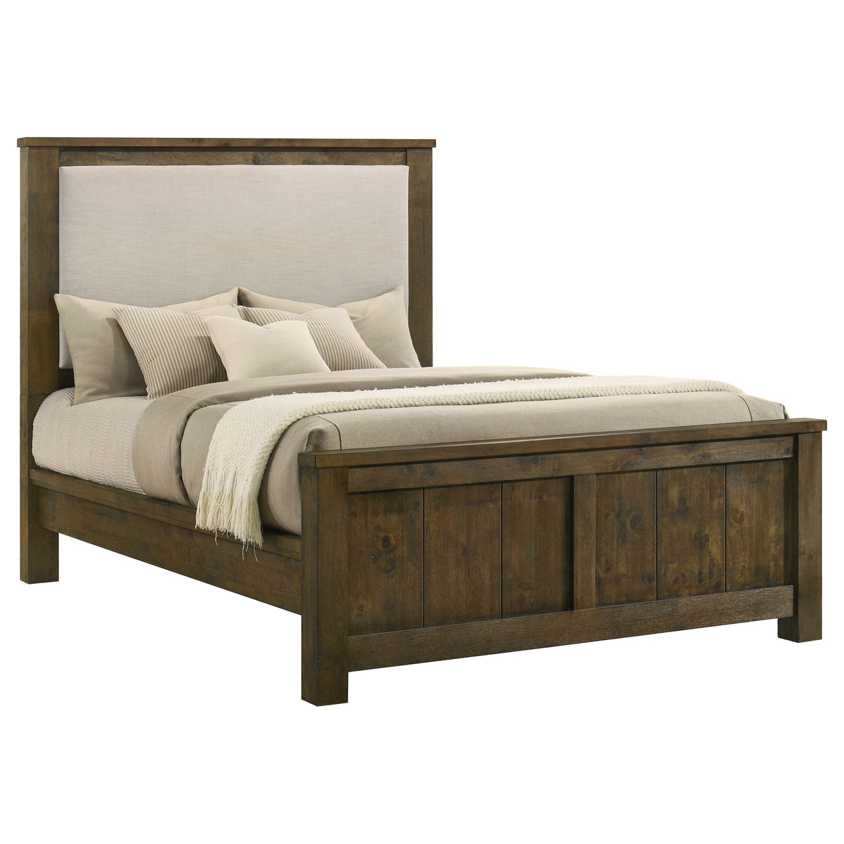 Doherty Upholstered Panel Bed Queen Rustic Golden Brown and Light Brown