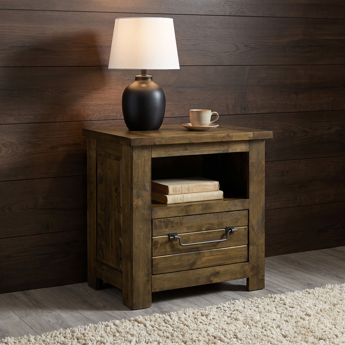 Doherty 1-drawer Nightstand with Open Cubby Rustic Golden Brown