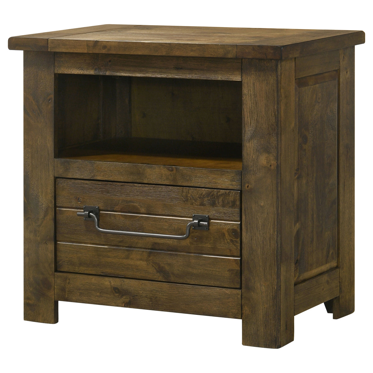 Doherty 1-drawer Nightstand with Open Cubby Rustic Golden Brown