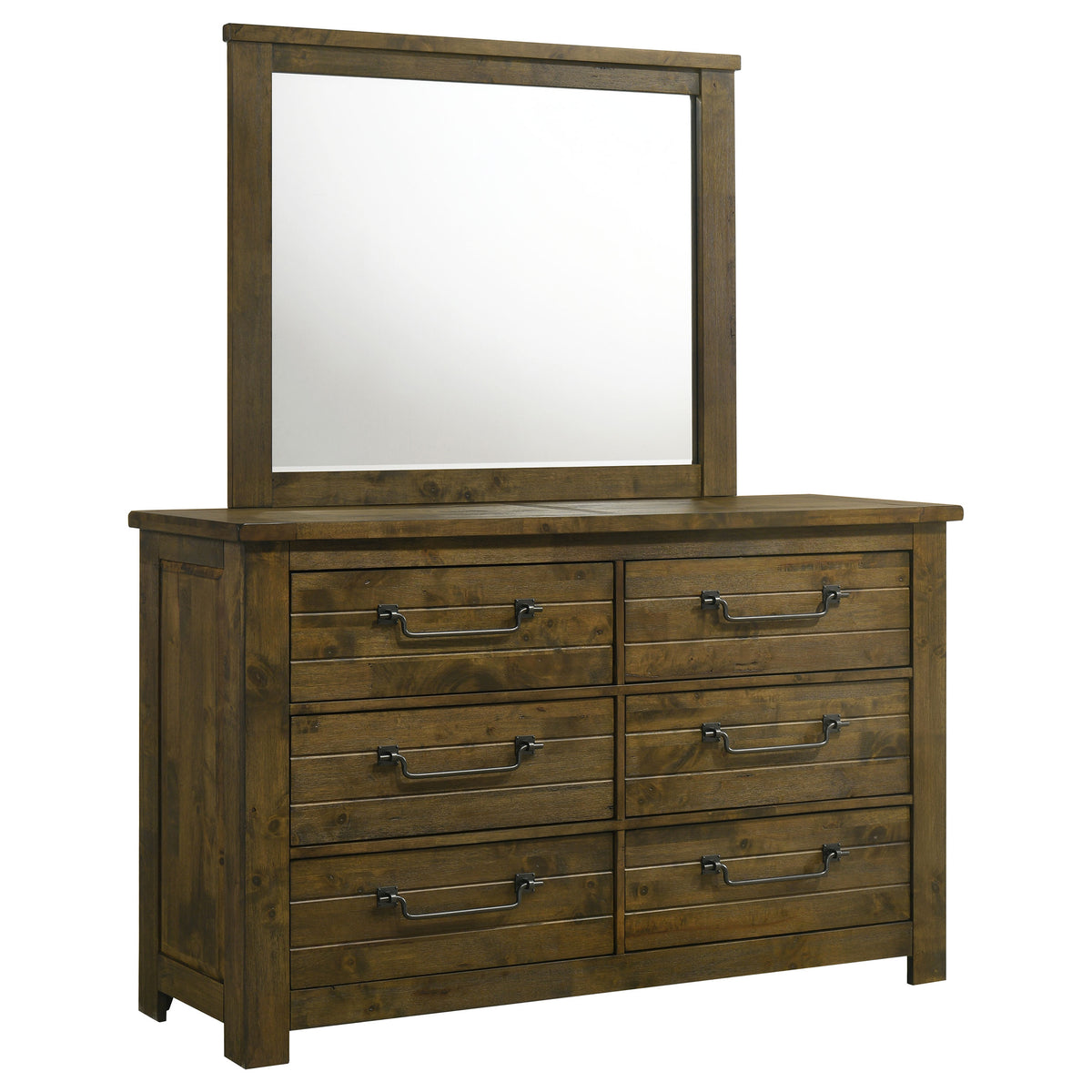 Doherty 6-drawer Dresser with Mirror Rustic Golden Brown