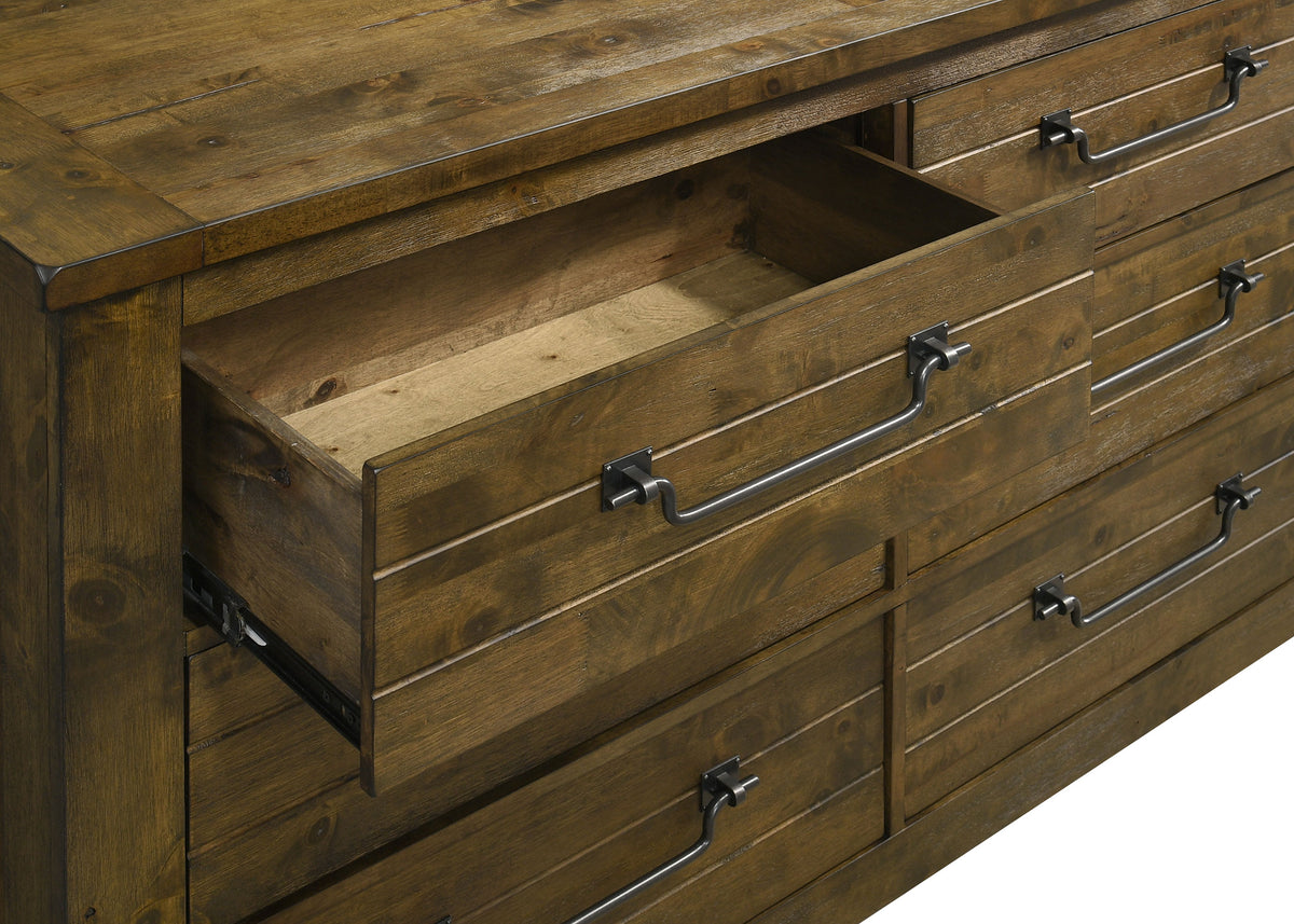 Doherty 6-drawer Dresser with Mirror Rustic Golden Brown