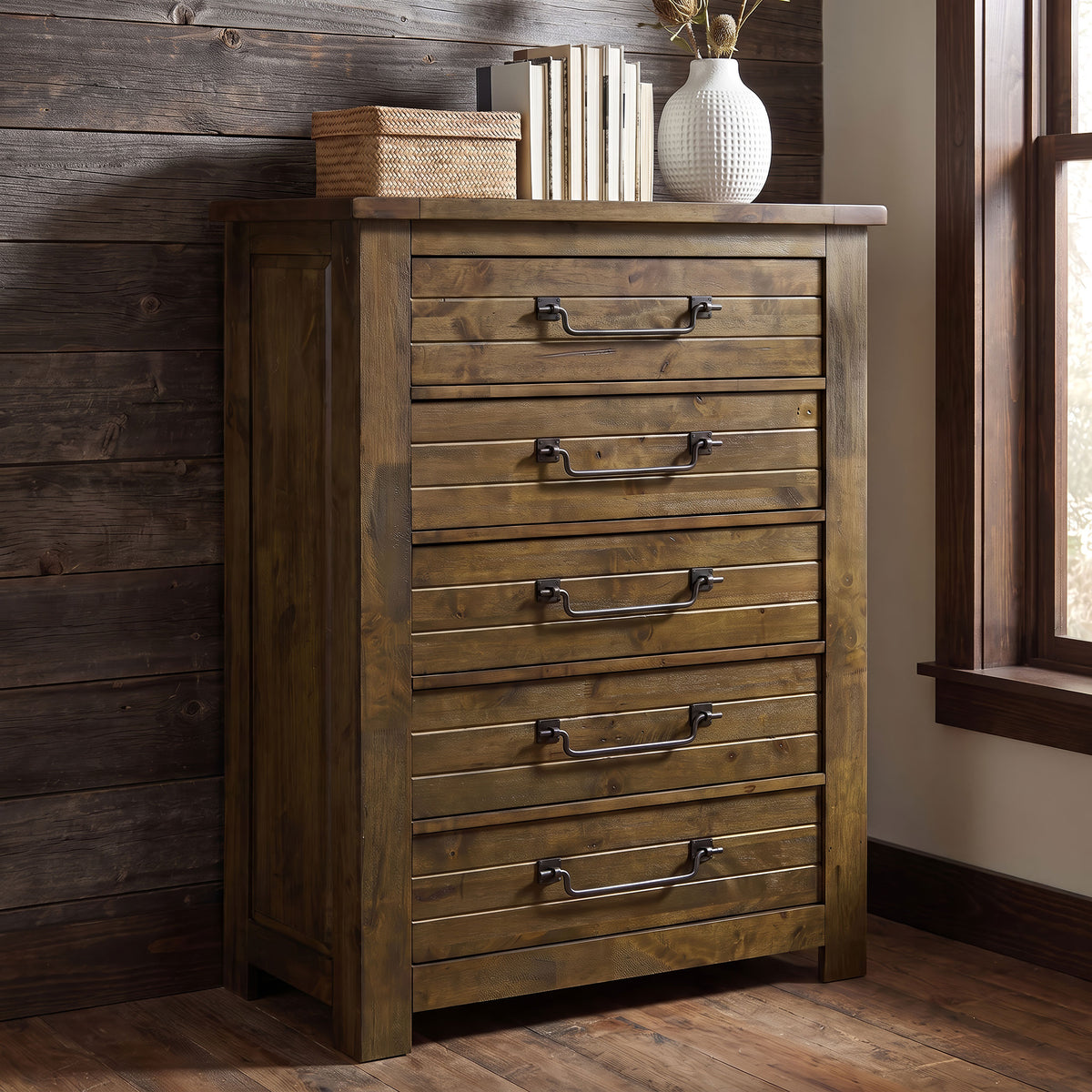 Doherty 5-drawer Bedroom Chest Rustic Golden Brown