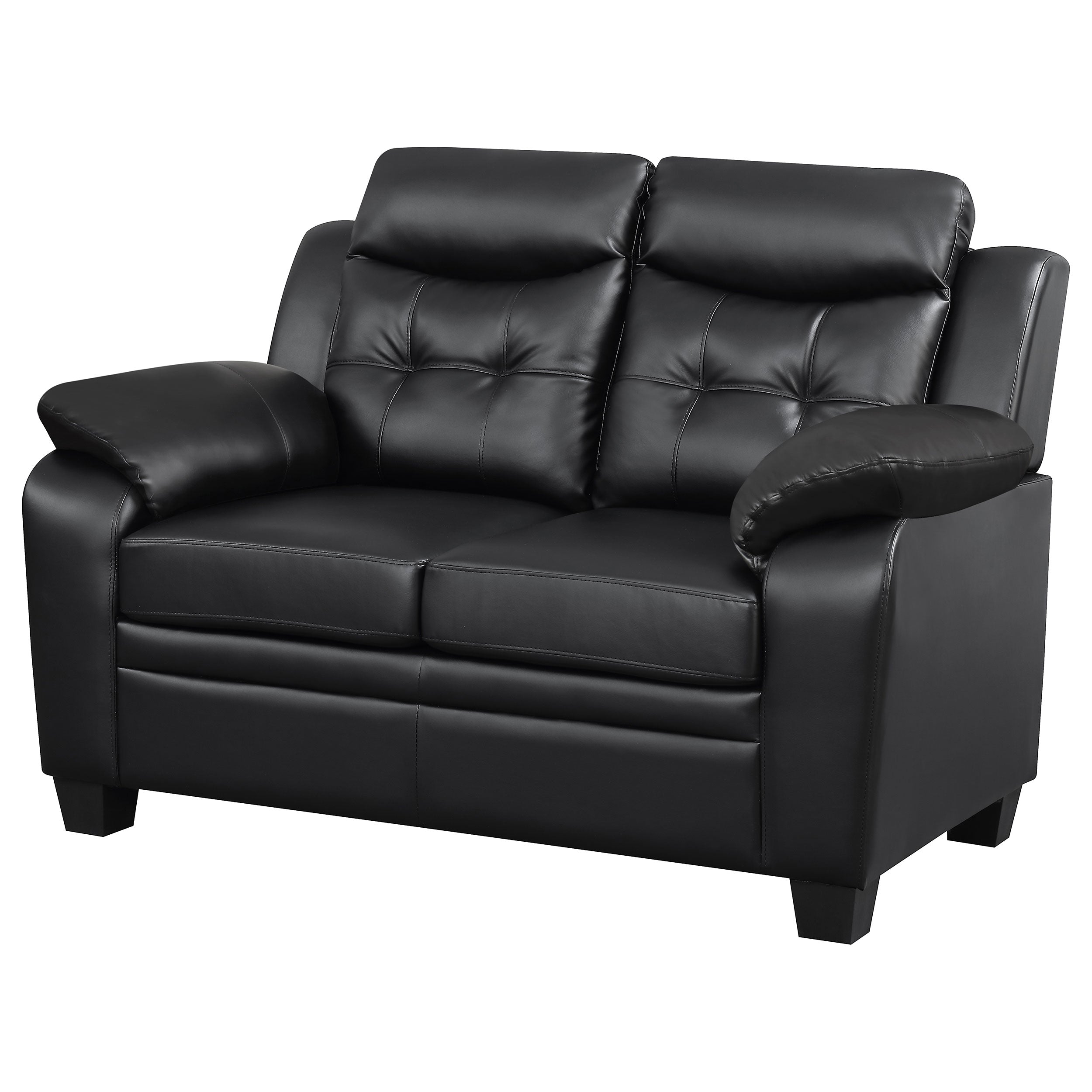 Finley Tufted Pillow Arm Leatherette Upholstered Love Seat In Black