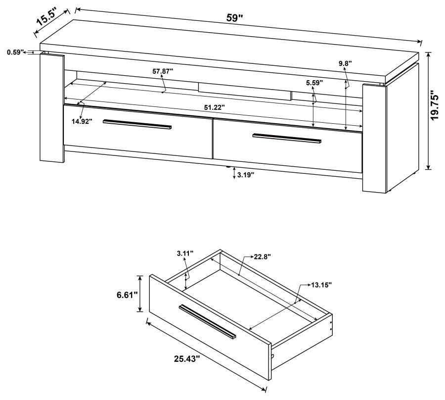 Modern 2-Drawer TV Console In Weathered Brown