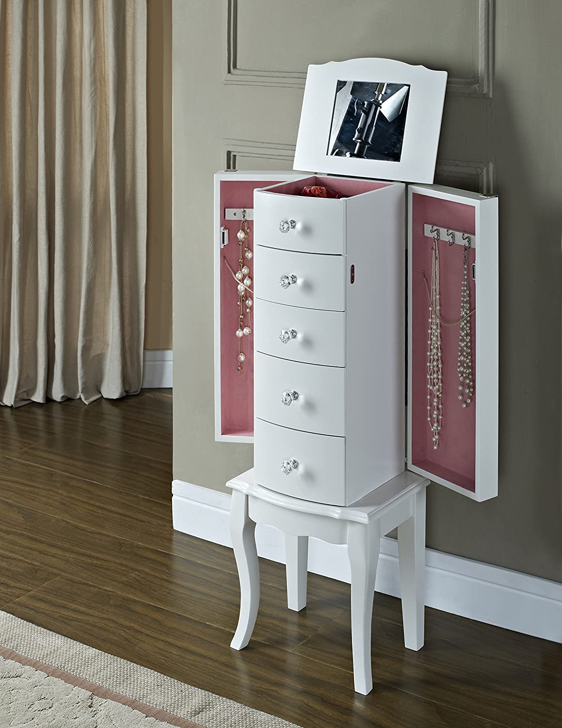 Powell Jewelry Armoire With Plush Pink Lining