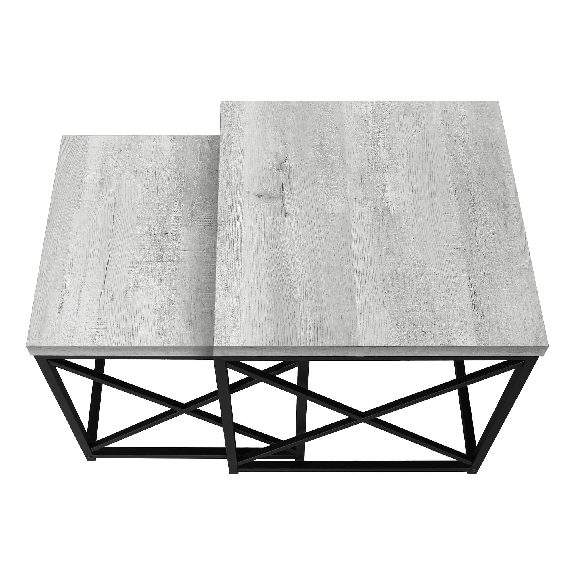 Industrial Style Contemporary X Base 2 Pc Nesting Table Set in Grey