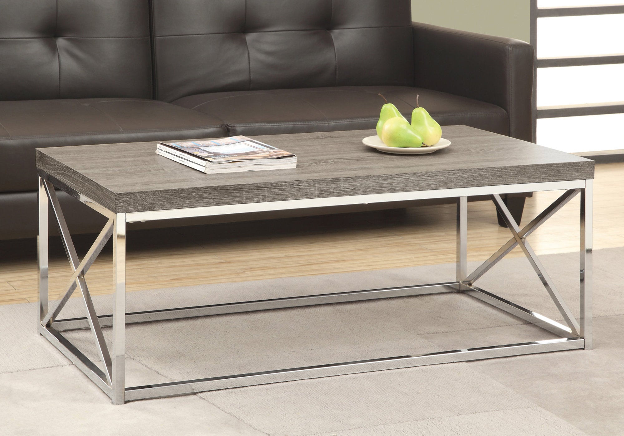 Modern Dark Taupe X Design Coffee Table With Metal Base