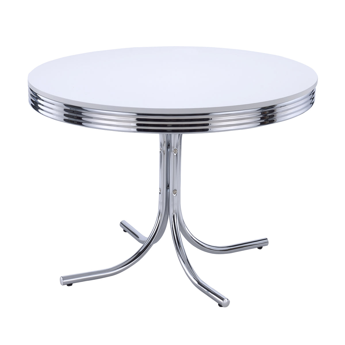 Retro 5-piece Round Dining Set with Red Chairs White and Chrome