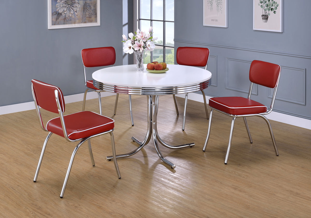 Retro 42-inch Round Dining Table White and Chrome