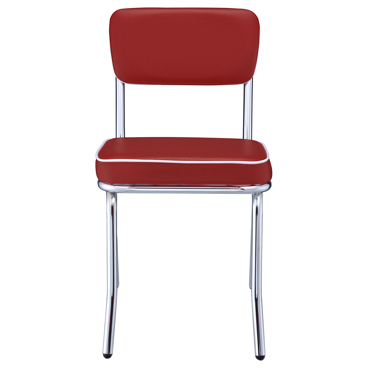 Retro Leatherette Upholstered Dining Side Chairs (Set of 2) Red and Chrome