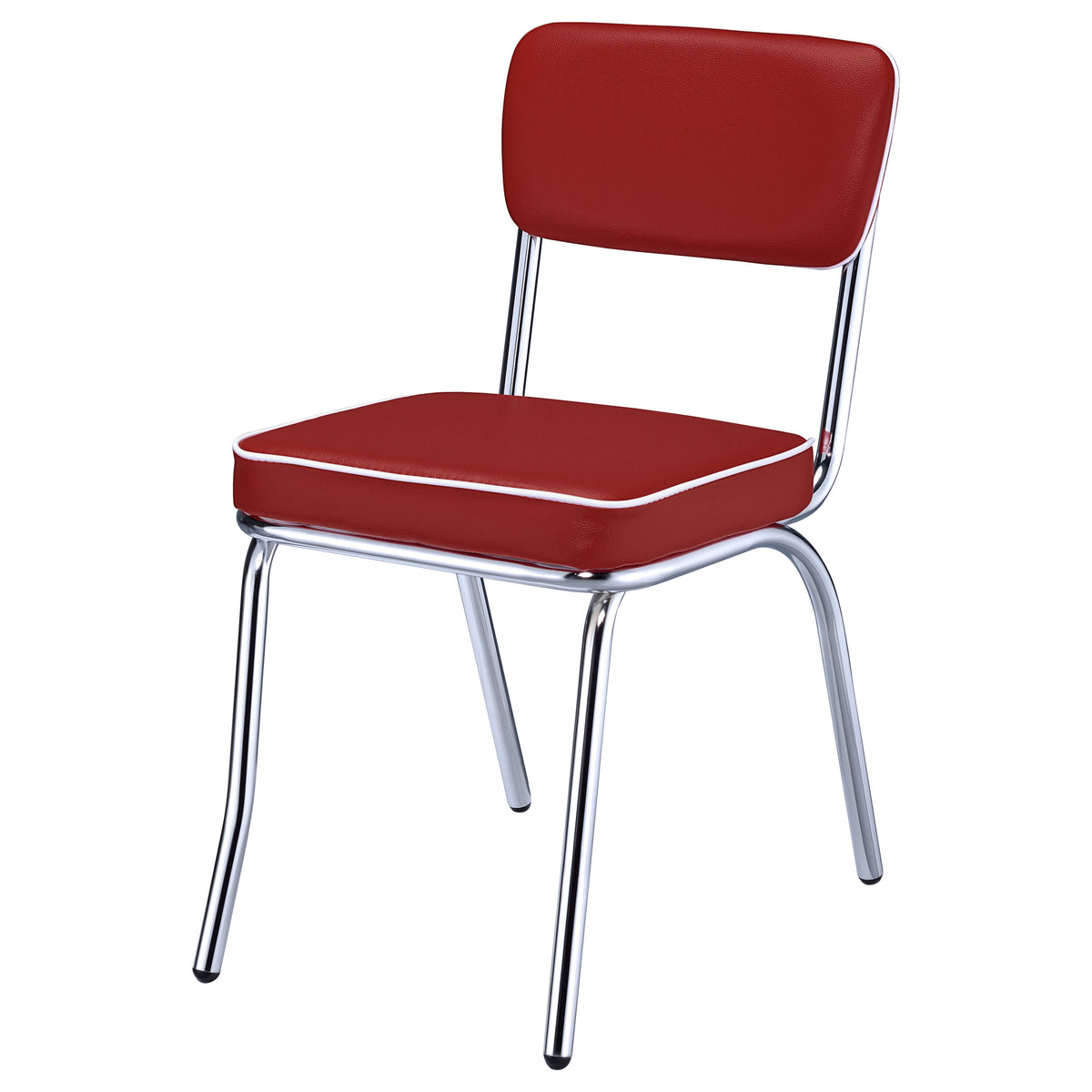 Retro Leatherette Upholstered Dining Side Chairs (Set of 2) Red and Chrome