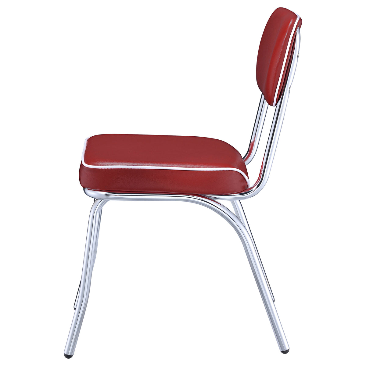 Retro Leatherette Upholstered Dining Side Chairs (Set of 2) Red and Chrome