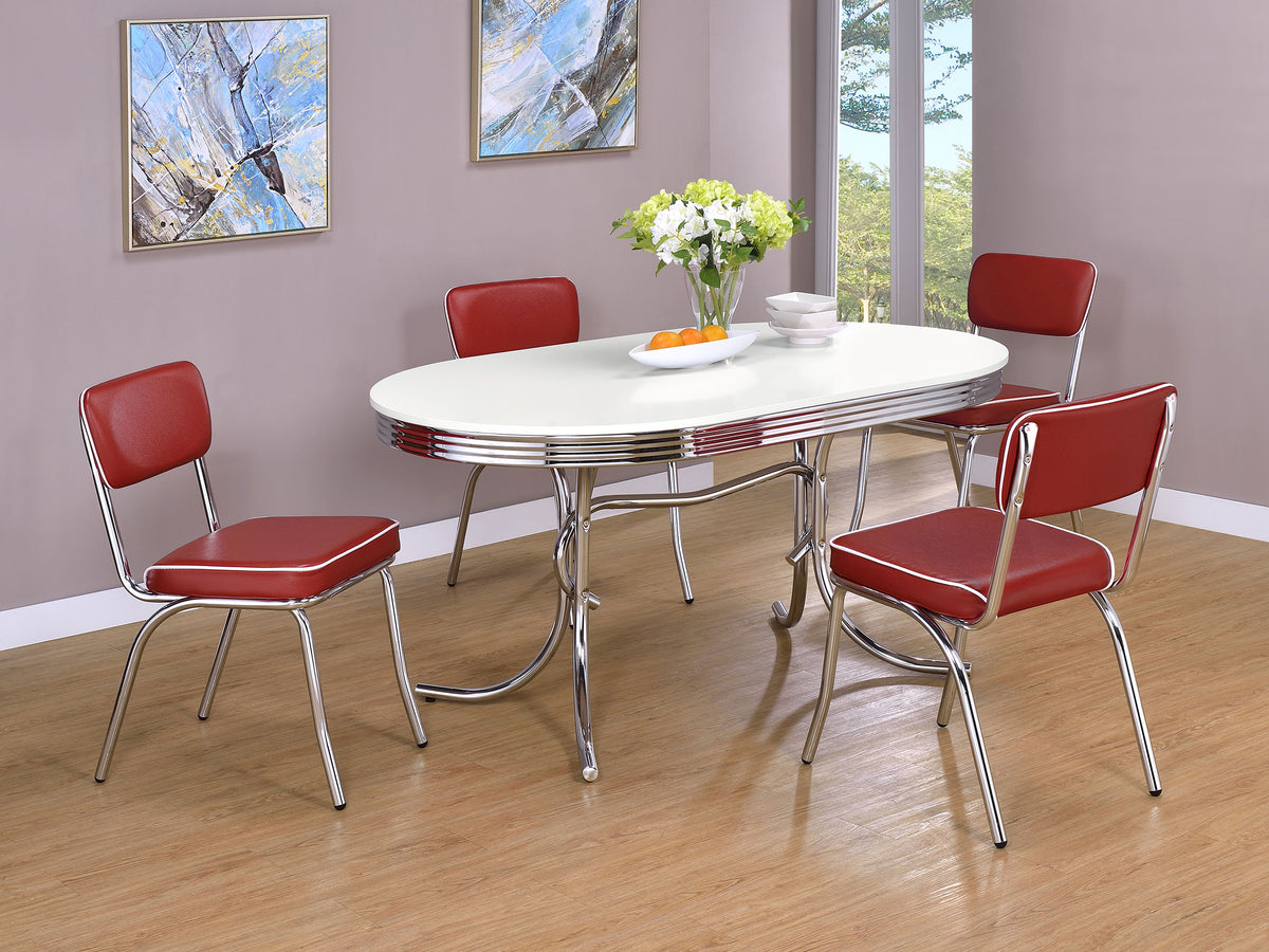 Retro Leatherette Upholstered Dining Side Chairs (Set of 2) Red and Chrome