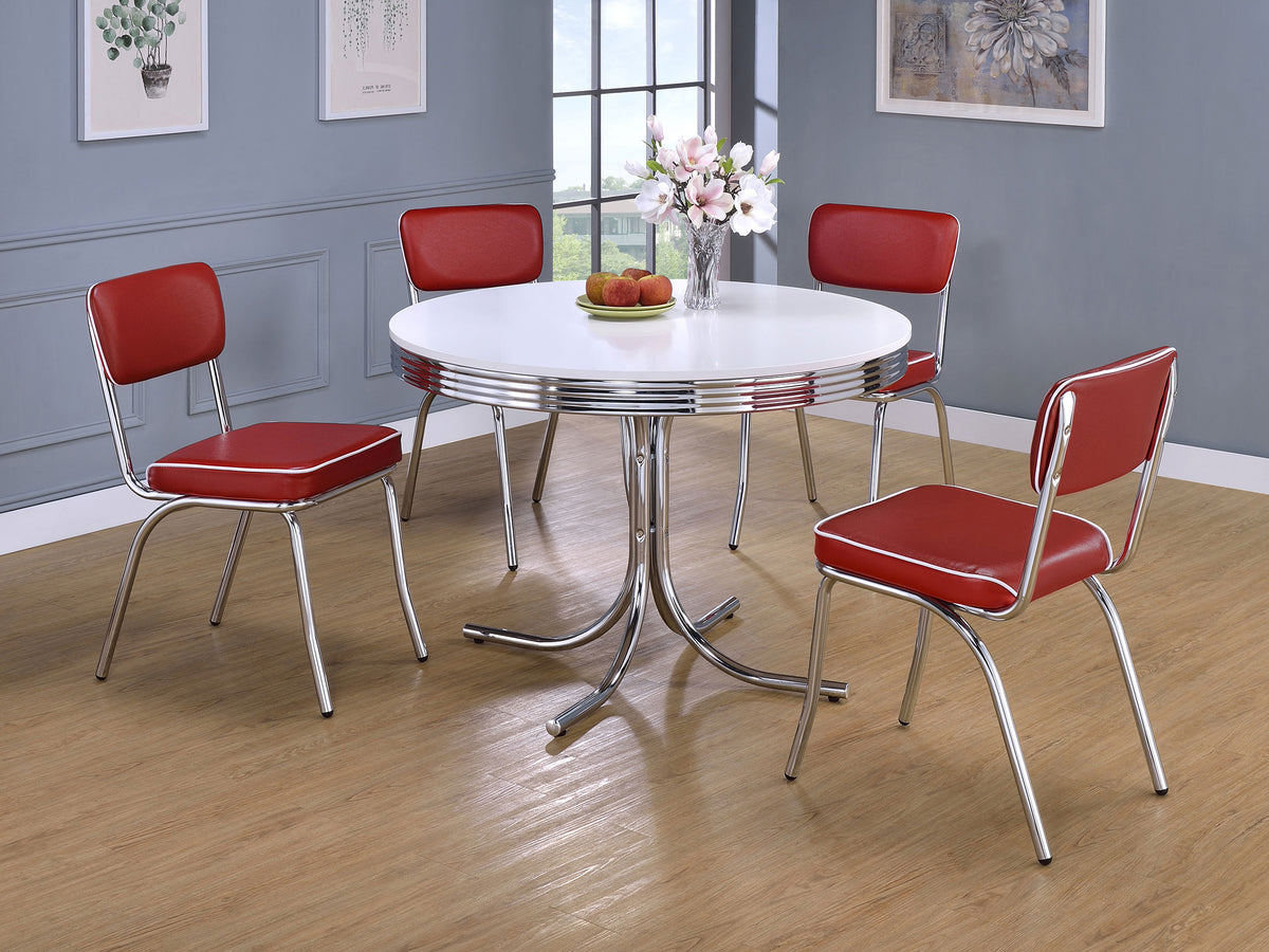 Retro Leatherette Upholstered Dining Side Chairs (Set of 2) Red and Chrome