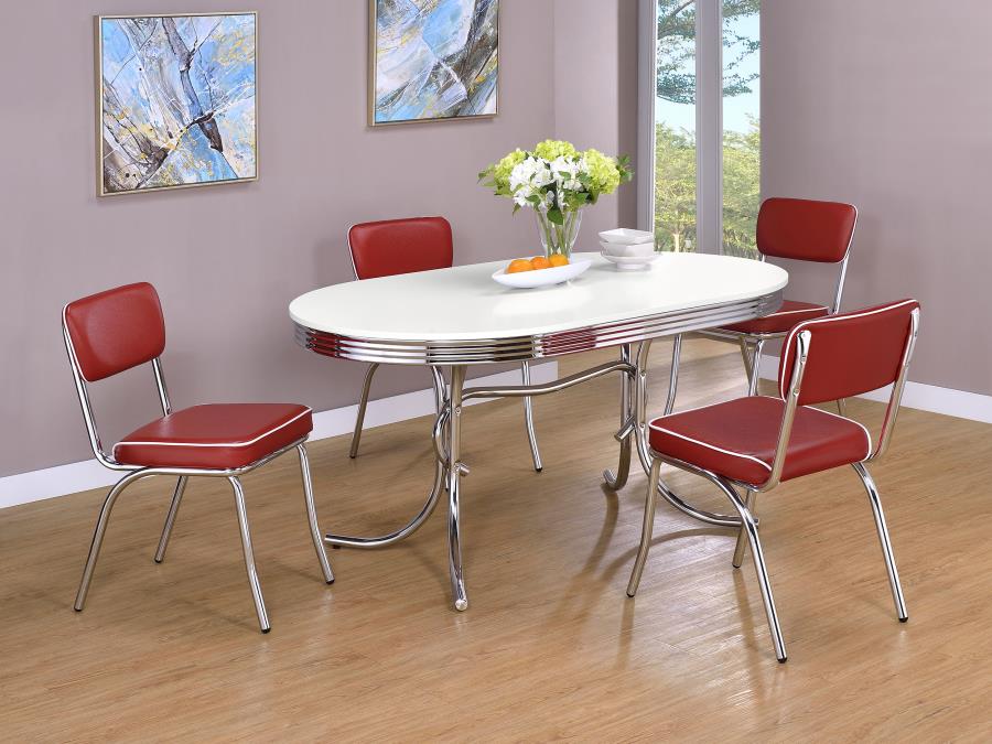 Retro Open Back Side Dining Chairs with Cushion Chrome and Red 2450R