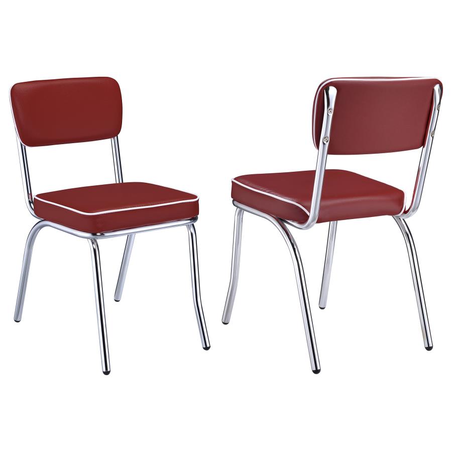 Retro Open Back Side Dining Chairs with Cushion Chrome and Red 2450R