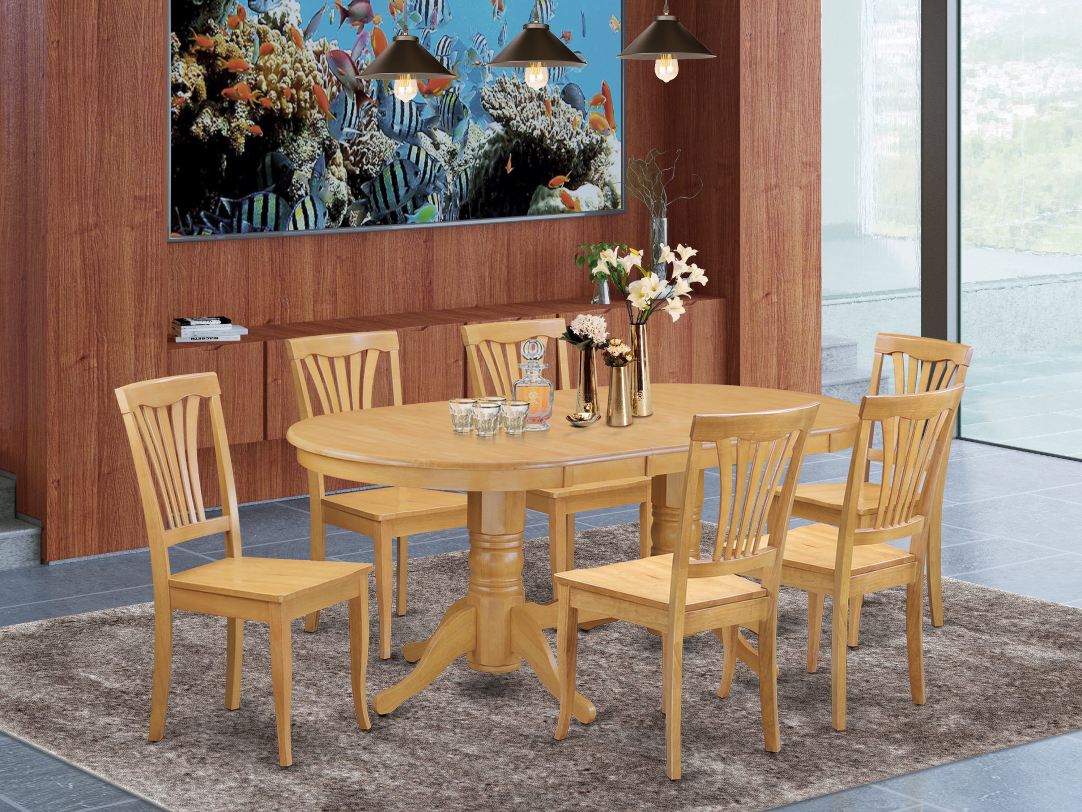 VAAV7-OAK-W 7 PC Dining room set Table with Leaf and 6 Dining Chairs