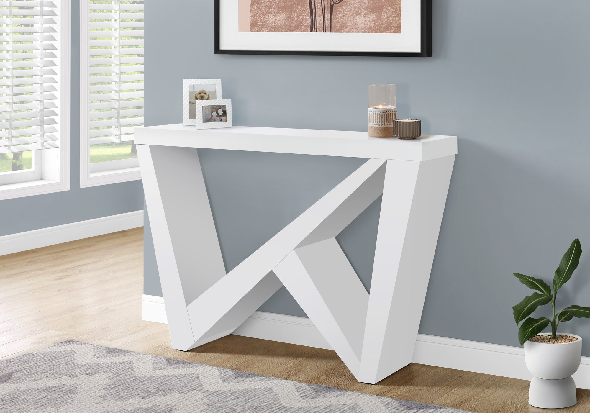 Contemporary Asymmetrical Design Accent Sofa Console Entryway table in White