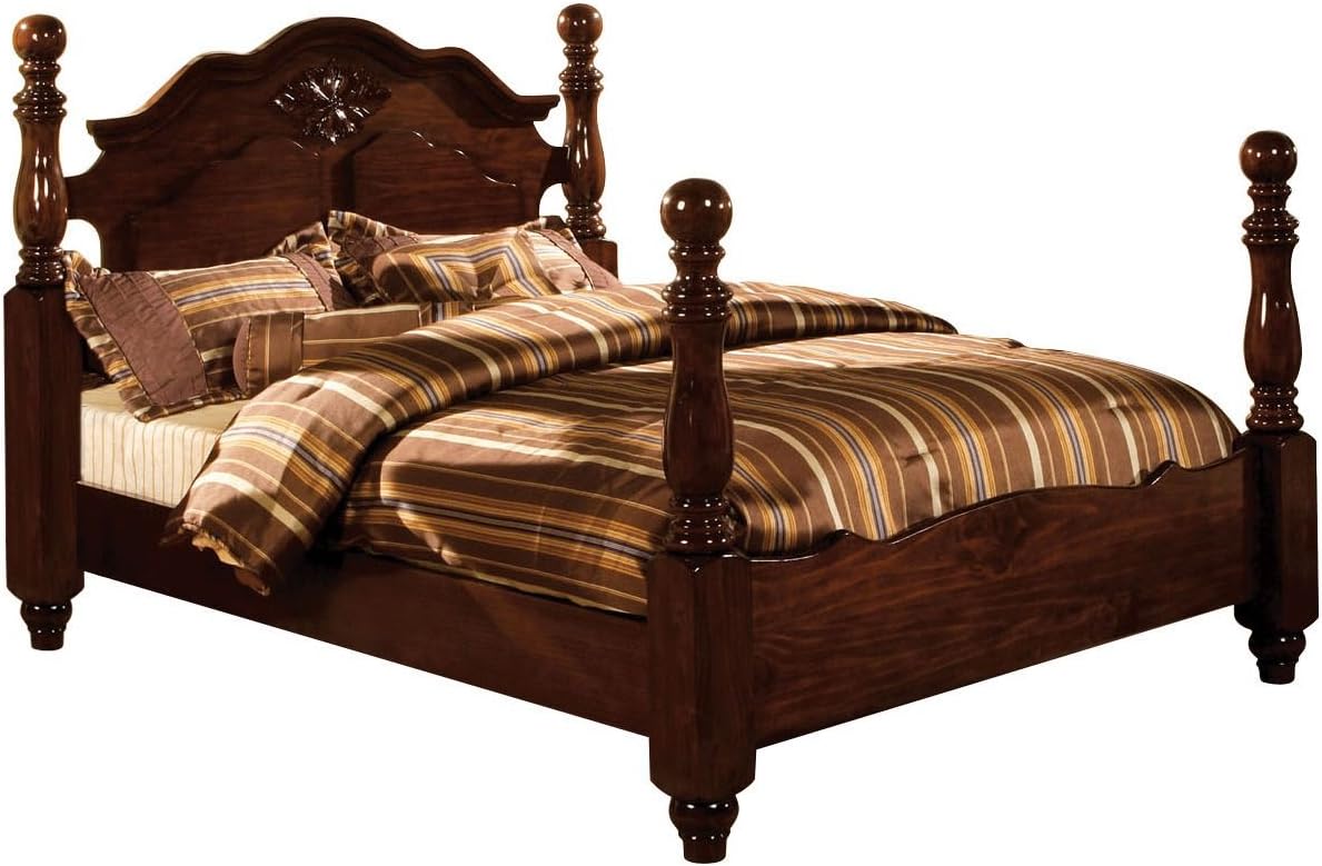 Traditional Scarlette Queen Classic Four Poster Bed in Glossy Dark Pine