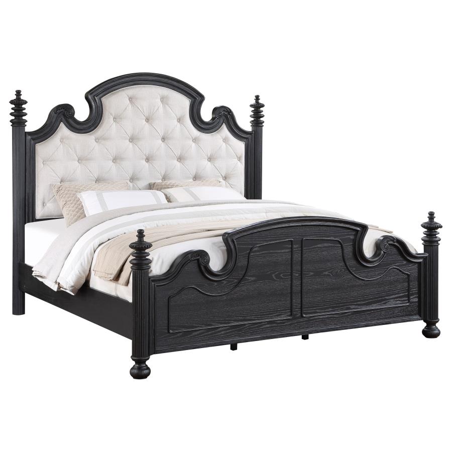 Celina Queen Bed with Upholstered Headboard Black and Beige