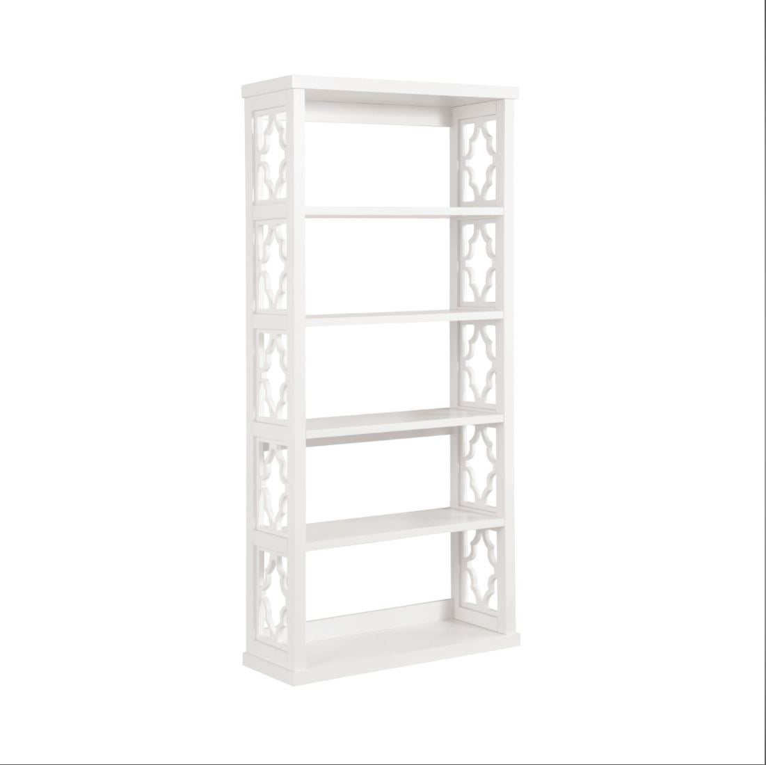 Trellis Pattern Side Panels 4 Tier Bookcase Book Shelf In White