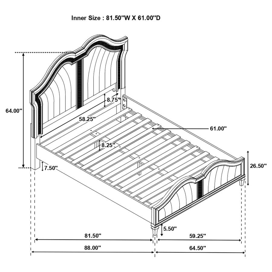 Evangeline Tufted Upholstered Platform California King Bed Ivory and Silver Oak