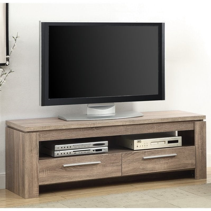 Modern 2-Drawer TV Console In Weathered Brown