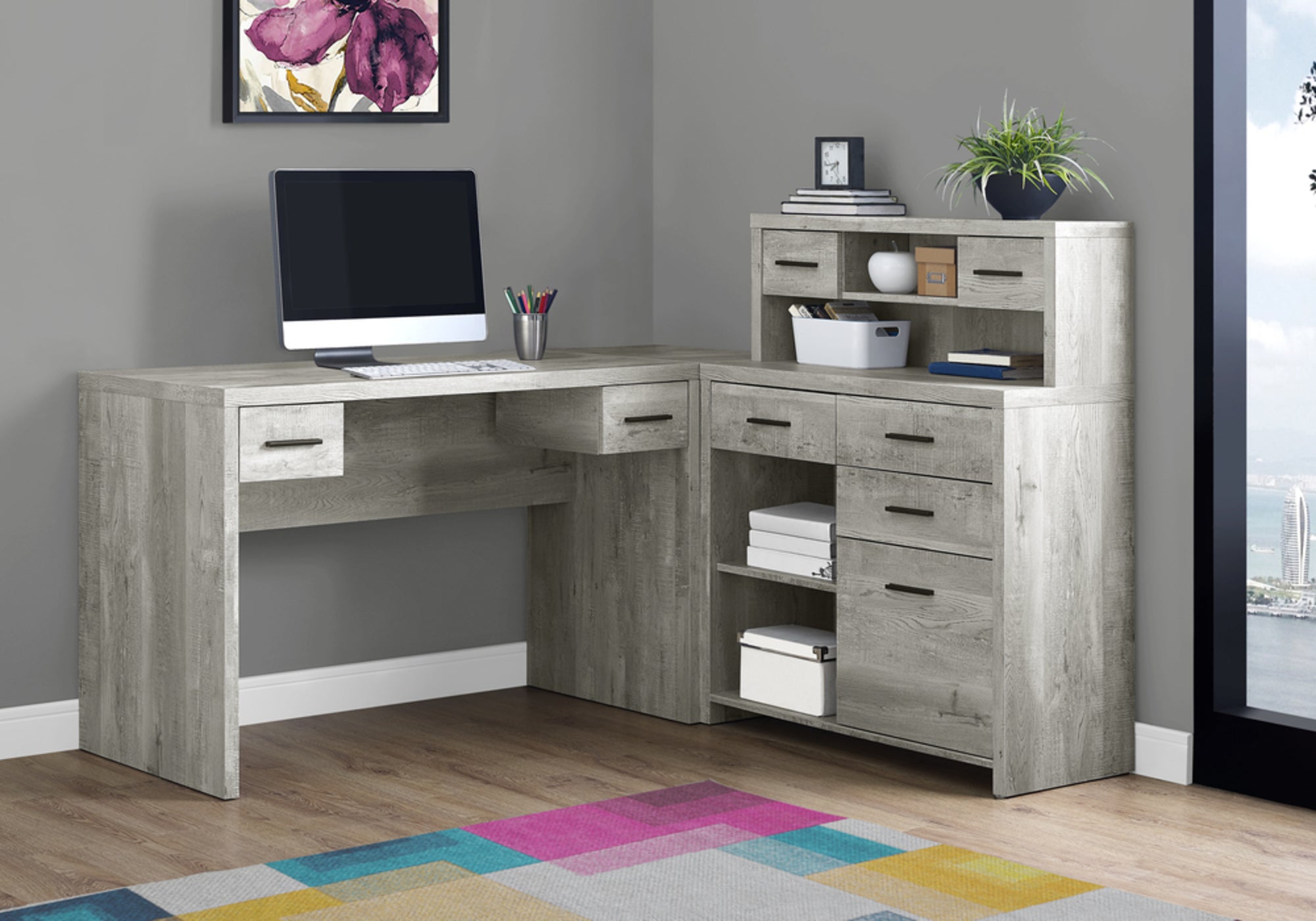 Rustic Reclaimed Gray L Shaped Right or Left Reversible Corner Computer Desk