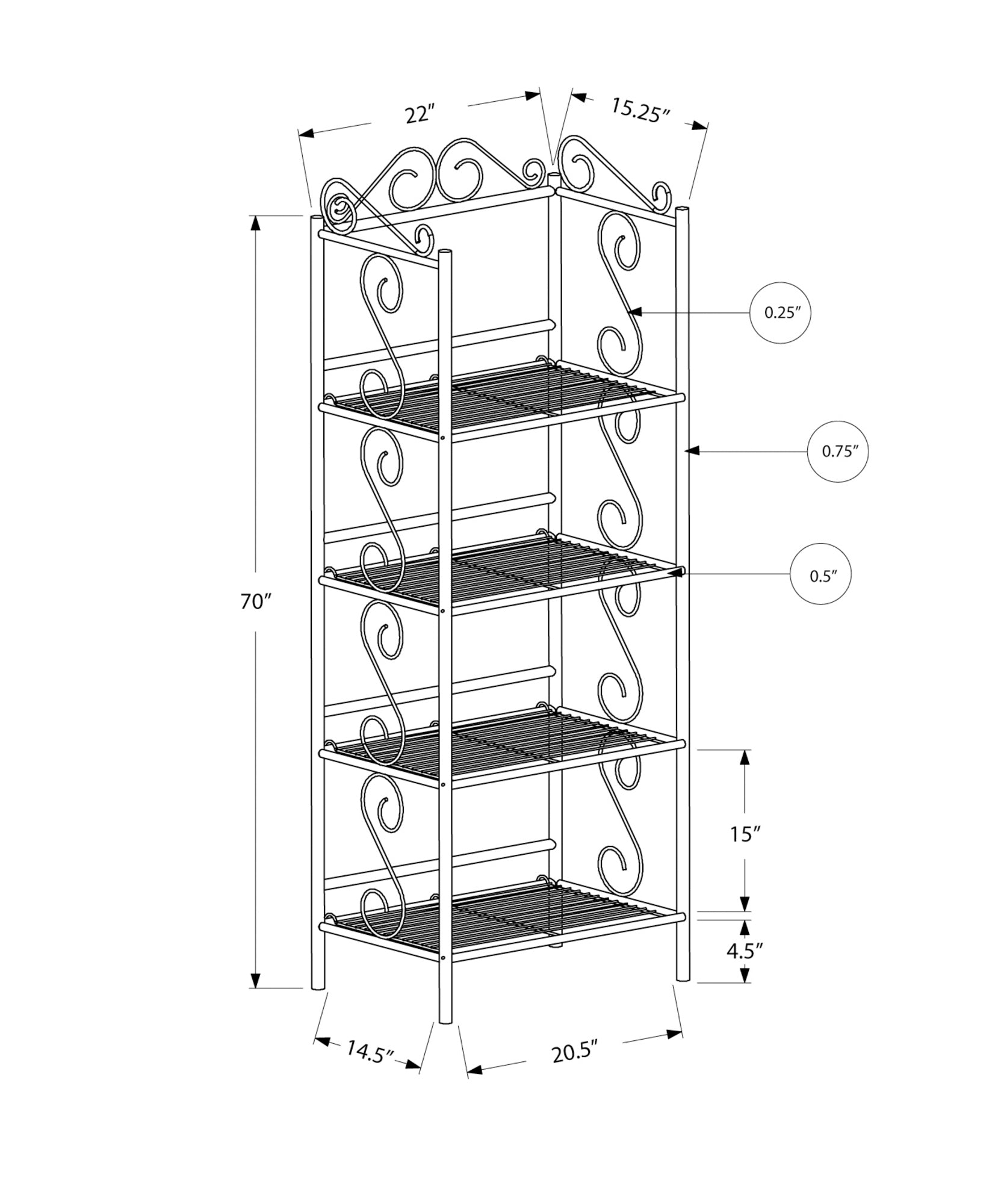 70" H Metal 4 Tier Bookcase Etagere Shelf in Copper Finish