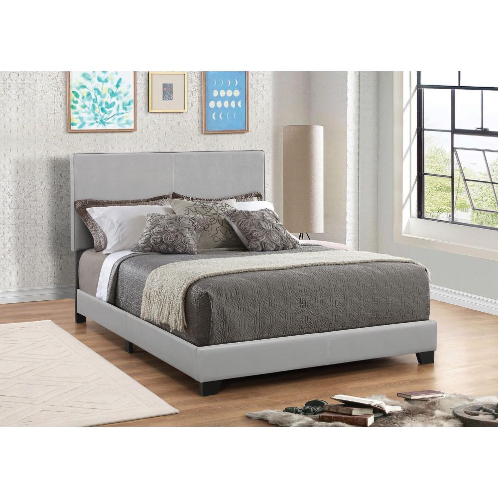 Upholstered Low Profile Panel Full Bed Frame In Grey Leatherette