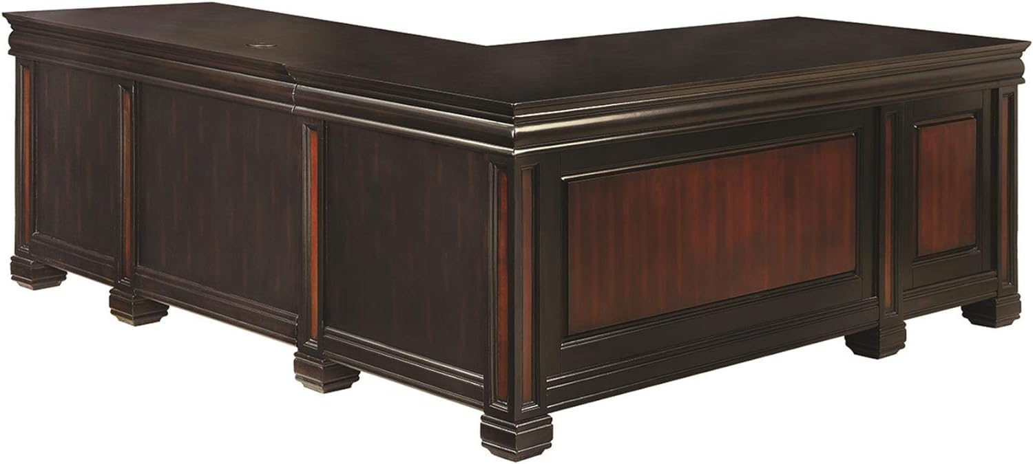 2-Tone Tate 3 Pc Double Pedestal L Shaped Office Executive Desk In Brown