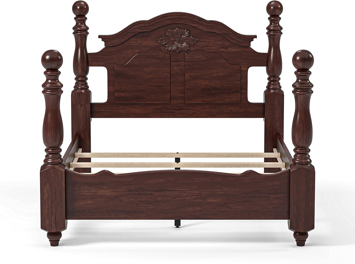 Traditional Scarlette Queen Classic Four Poster Bed in Glossy Dark Pine