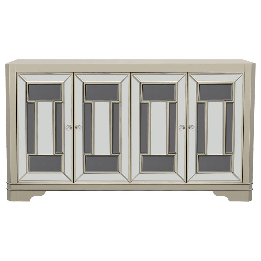 Toula 4-door Accent Cabinet in Smoke and Champagne