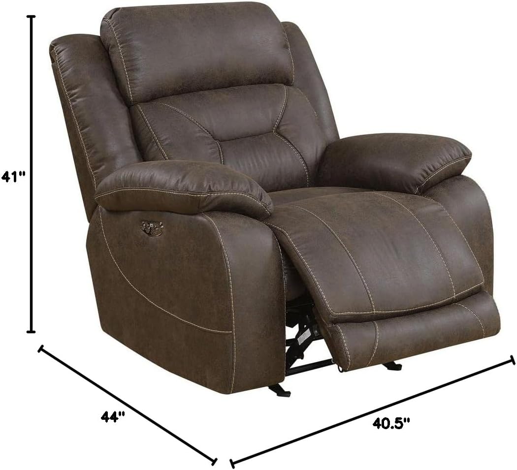 Aria Dual-Power Recliner with Memory Gel Foam, Power Features, and USB Port in Saddle Brown